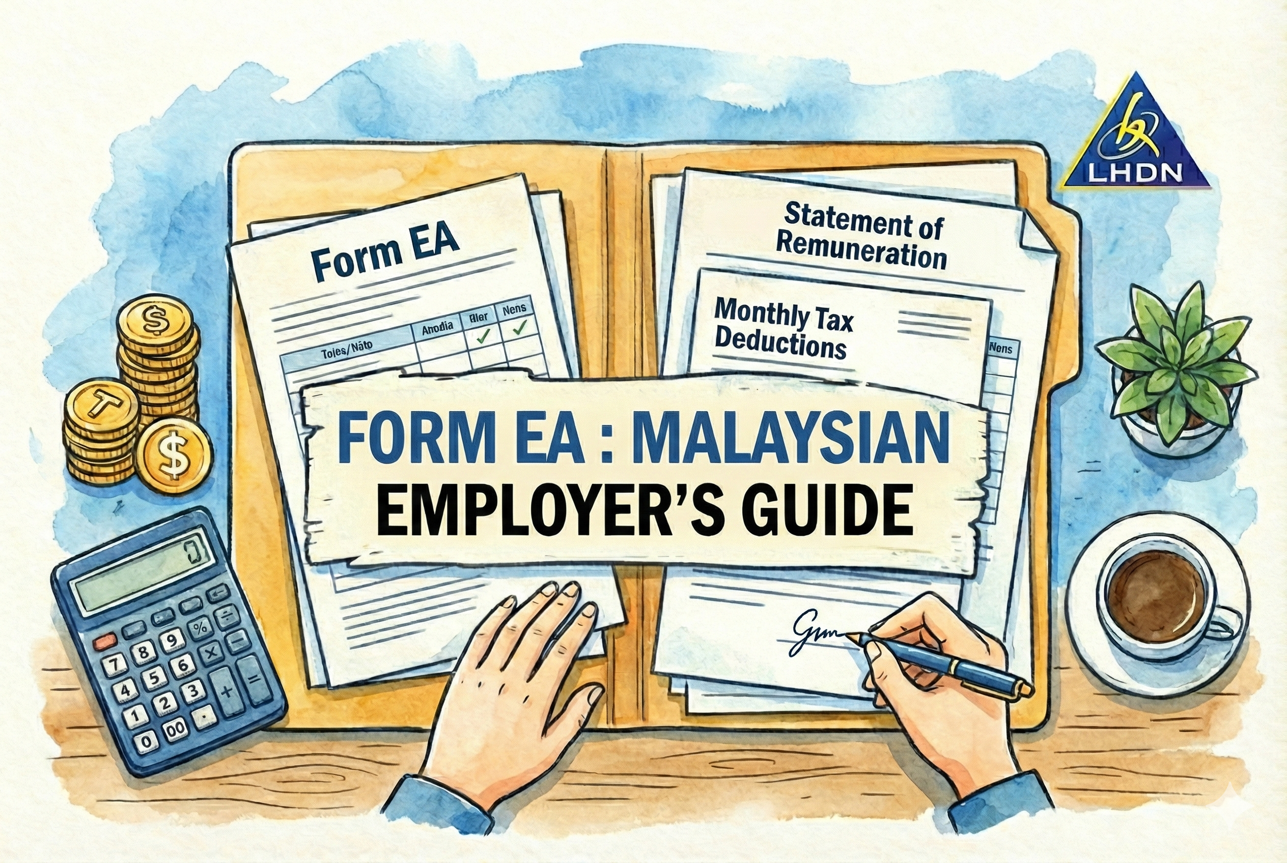 An illustrated overview of the key documents involved in the Form EA reporting process for Malaysian employers.